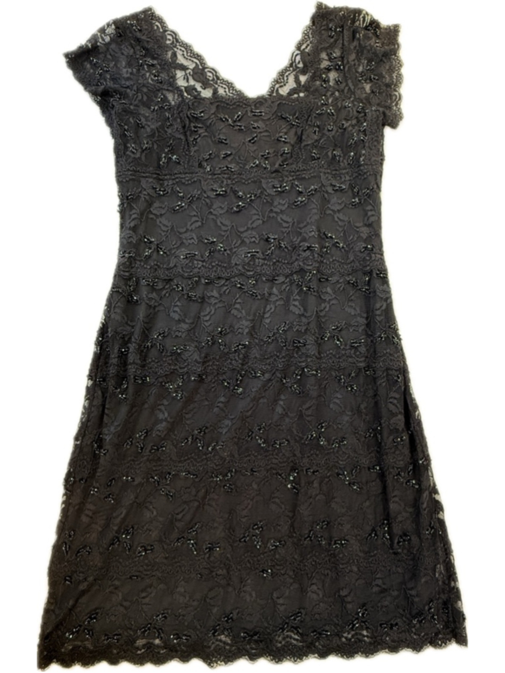Onyx Nite Black Beaded Lace Cocktail Dress Women’s Size 14 Formal Evening